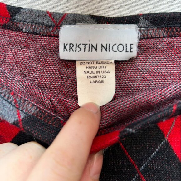 Kristin Nicole Womens A-Line Midi Skirt Large Red Argyle Knit Retro Classic Y2K - Picture 2 of 11
